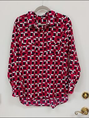Tommy Hilfiger Red, Black & White Geometric Button-Down Shirt
